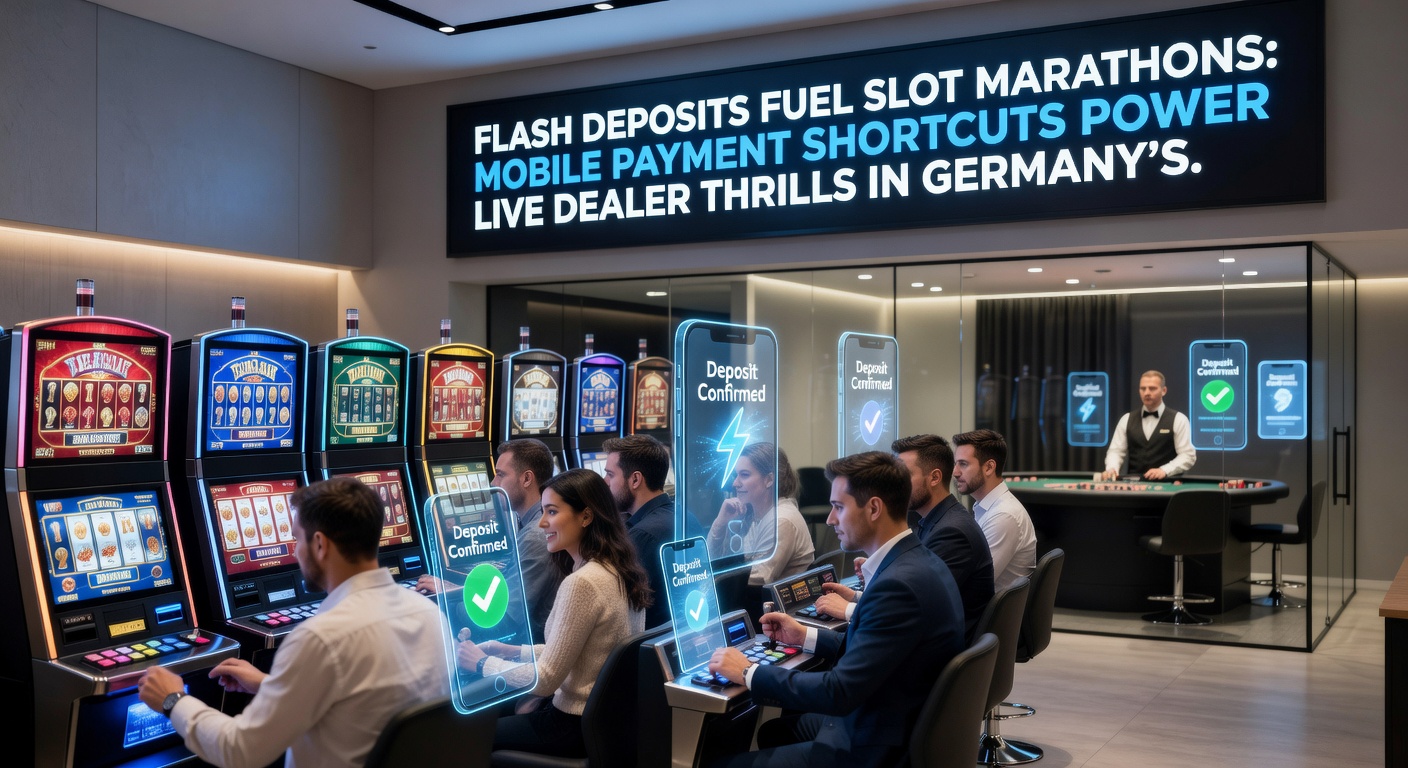 Live-Dealer-Tisch mit Blackjack und Roulette, umgeben von mobilen Zahlungs-Icons auf einem Tablet in einem deutschen Casino-Setting