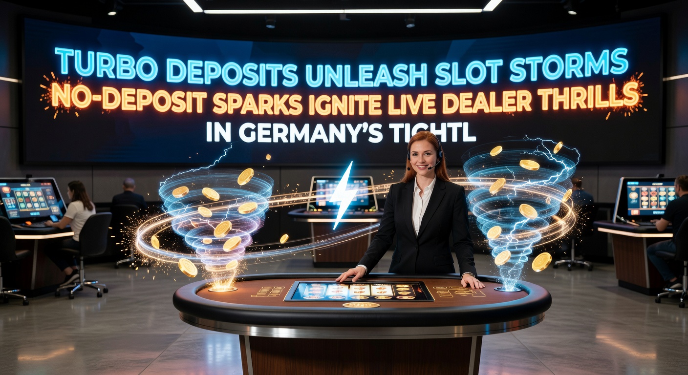 Lebendiges Szenario eines Live-Dealer-Tisches auf einem Mobilgerät, mit Turbo-Einzahlungs-Icons und Slot-Sturm-Effekten im Hintergrund