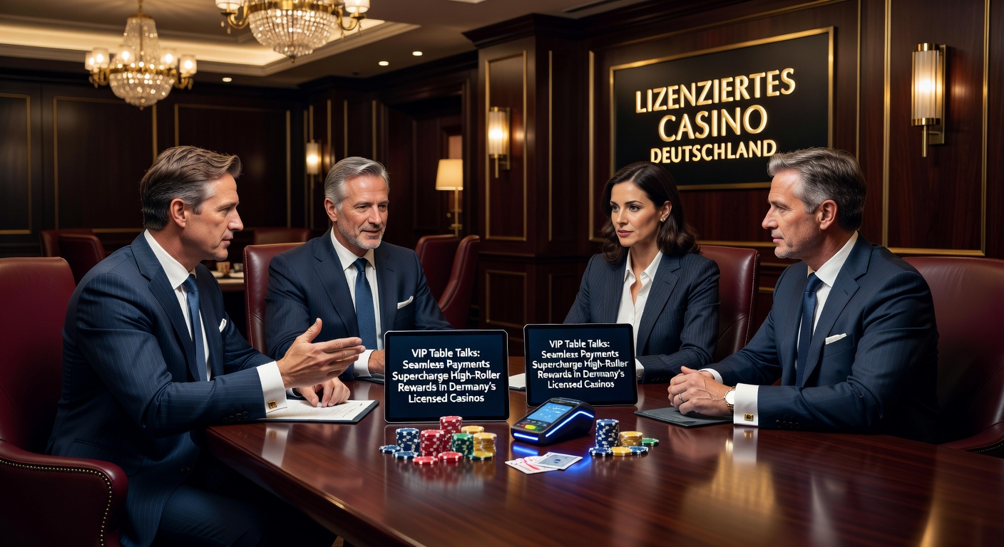 High-Roller bei VIP-Tischgesprächen in einem lizenzierten deutschen Online-Casino, umgeben von nahtlosen Zahlungssystemen und exklusiven Belohnungen